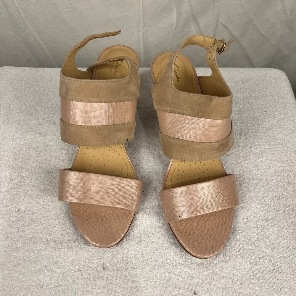 Clarks womens open toe strap‎ wedge heels in brown size